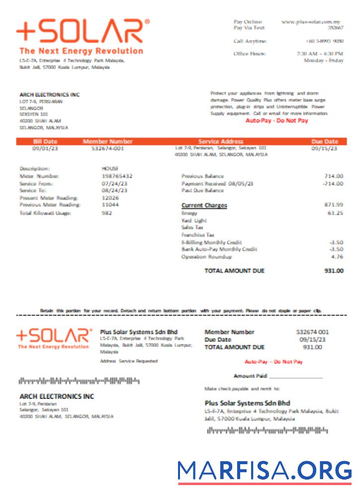 Printable Plus Solar Systems Sdn Bhd utility business bill, SCR example